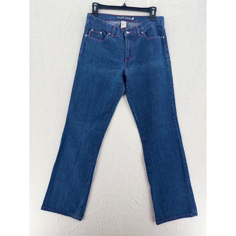 Porn Star - VTG Straight Leg Jeans Flame Pink Stitch - Blue - 7 - Women